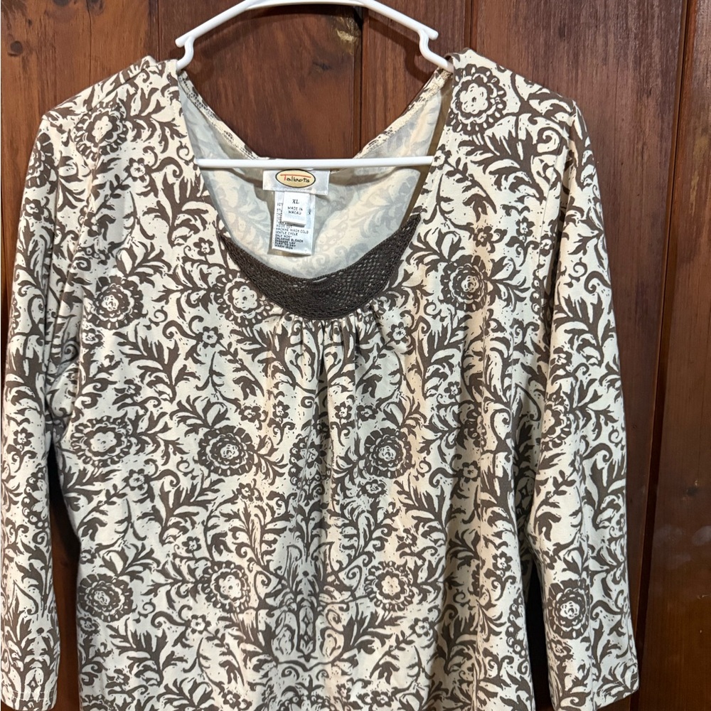 Talbots Brown and Cream Floral Blouse